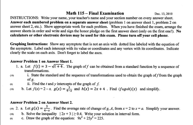 Umich math 115 past exams image
