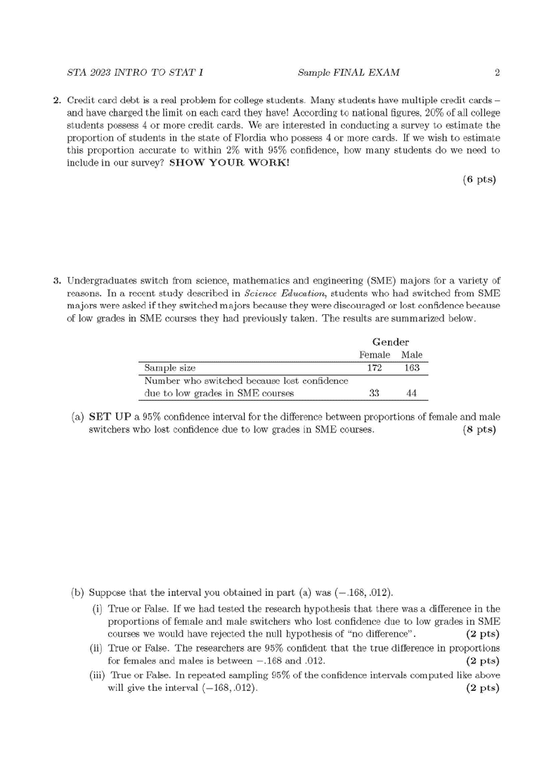 STA 2023 Final STA2023 Final Exam Sample OneClass