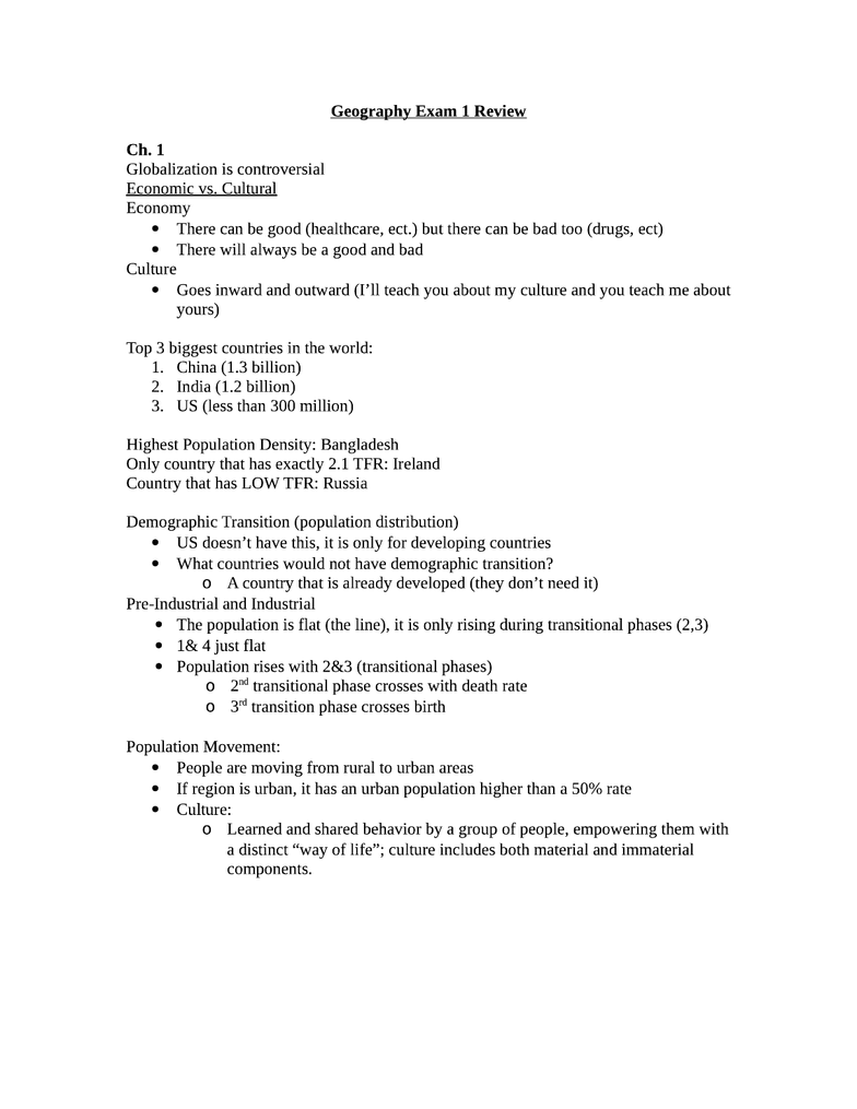 GEOG 202 Midterm Geography Exam 1 Review (detailed notes) OneClass